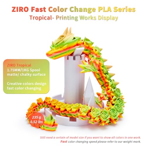 Image of ZIRO 3D Printer Filament, Faster Color Change Filament 1.75mm, Color Gradient Material, No-Shine Rainbow PLA, Dimensional Accuracy + /- 0.03mm, Fit Most FDM Printer 1KG Spool, Tropical (Matte)