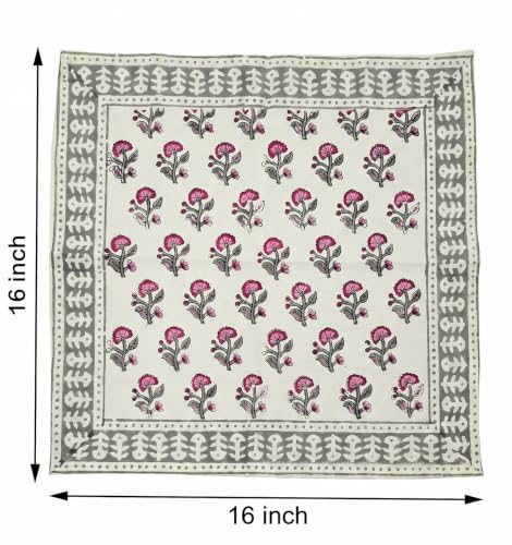 Image of BLOCKS OF INDIA Hand Block Print Cotton Table Napkin Set of 6 (Pink Grey BUTI)