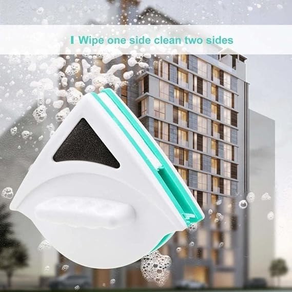 Image of Magnetic Window Glass Cleaner Double-Sided Megnetic Wiper Cleaning Pads Double-Face Window Cleaning Brush for Sliding Windows & High Rise Glass With 2 Extra Cleaning Cotton Squeegees