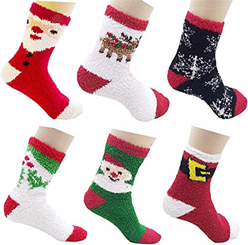 Women Christmas Socks Warm Fuzzy Fluffy Socks 6 Pairs(C)