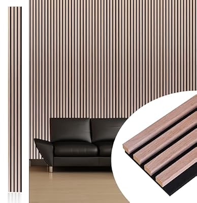 NeatiEase Wood Wall Panels, 9 Feet Acoustic Slat Wall Panels for Interior Wall Decor and Noise Reduction, Decorative Slat Wall Paneling, Natural Walnut, 6-Piece