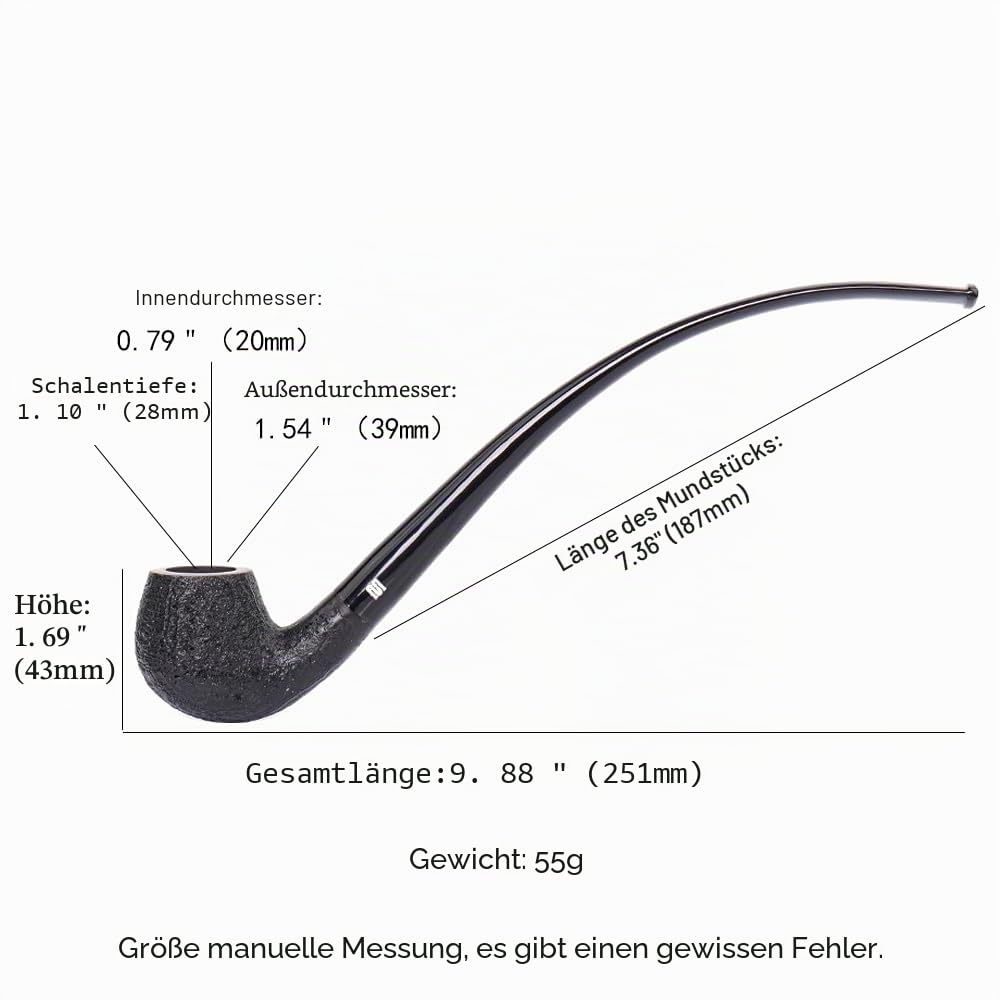 Heysong Churchwarden Lesepfeife, handgefertigt, 9 mm, HSAA0055, Schwarz