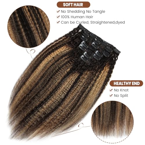 Kinky Straight Clip-in Hair Extensions - 100% Real Human Hair, 7Pcs, 100g Seamless, TP1B/27, 12 Inch for Black Women - Image 5