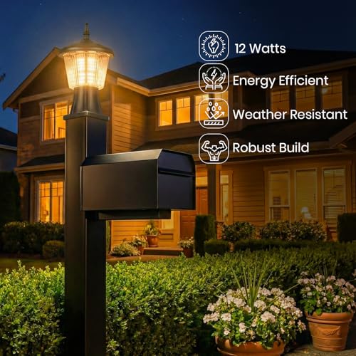 Image of Gigawatts GWSUWW-01 Outdoor Gate Light - 12W Integrated Light 101% Rust & Waterproof Polycarbonate, ABS, PP Pillar Lamp Base Mount Black Exterior Fixture for Garden, Boundary & Home Entrance