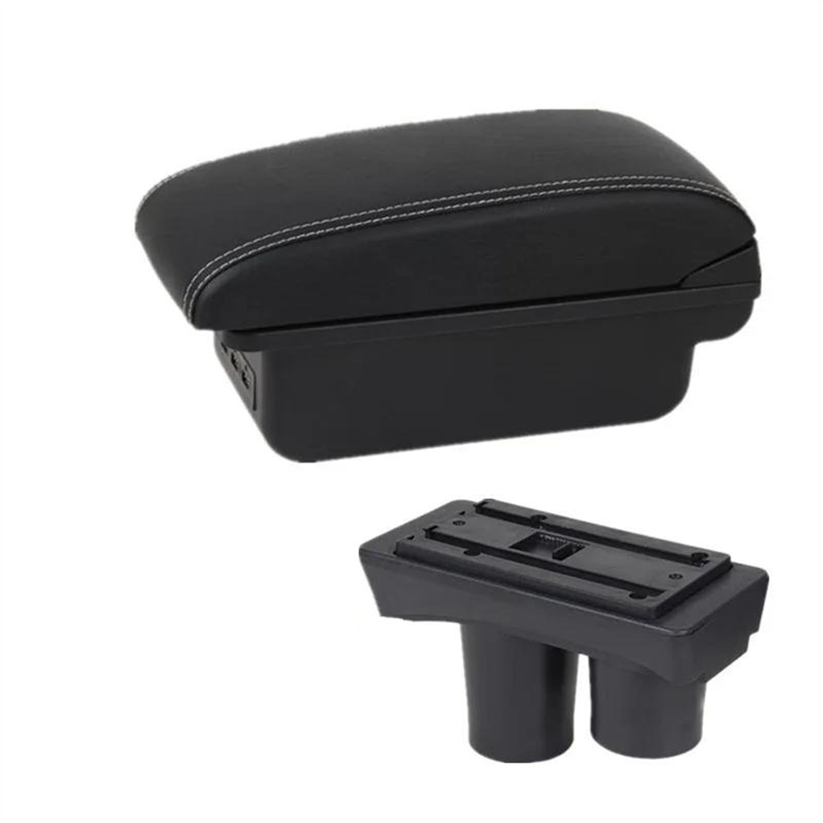 Boîte D'accoudoir Avec Support Multifonctionnel, Accessoires De Modification Intérieure Voiture Rembourrés En PU Pour C-elysee Console centrale(B2 Black white 3USB)