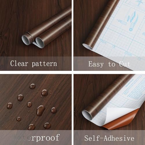 Image of TEKCOOL Peel and Stick Wallpaper Wood Contact Paper Woods Wallpaper Cherry red Wood Grain Contact Paper Thicken Textured for Cabinets and Drawer Countertops Waterproof Self Adhesive Vinyl(45x300-3pc);