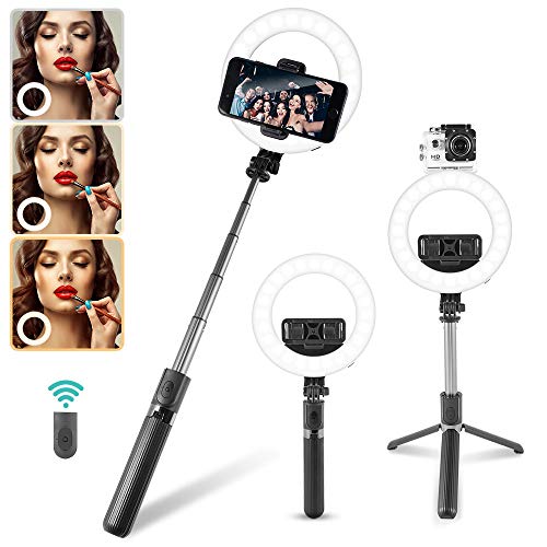 Selfie Ring Light portátil TYCKA 5 '' LED Bluetooth Handheld Ring Light Disparos al Aire Libre para transmisión en Vivo/Maquillaje/Youtube/Tiktok, Regulable 3 Colores Beauty Light