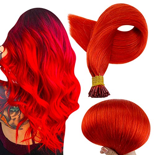 I Tip Reheating Beads Hair Extensions 18 Inch Red Keratin Hair Extensions Pre Bonde Human Hair 50 Strands 40 Grams Real Human Hair Cold Fusion Glue Extensions Straight Hair