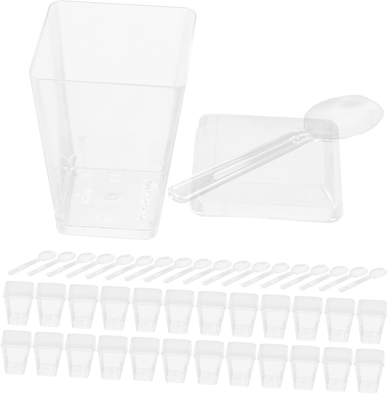 Luxshiny 150 Sets Dessert Cups with Spoons Sturdy Non Sliding Plastic Tiramisu Cups for Parties Events Catering Elegant Mousse Ice Storage