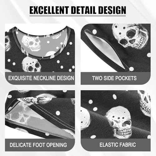 ALAZA Skulls and Polka Dots Pajama Set Short Sleeve Sleepwear Soft Lounge Nightwear4