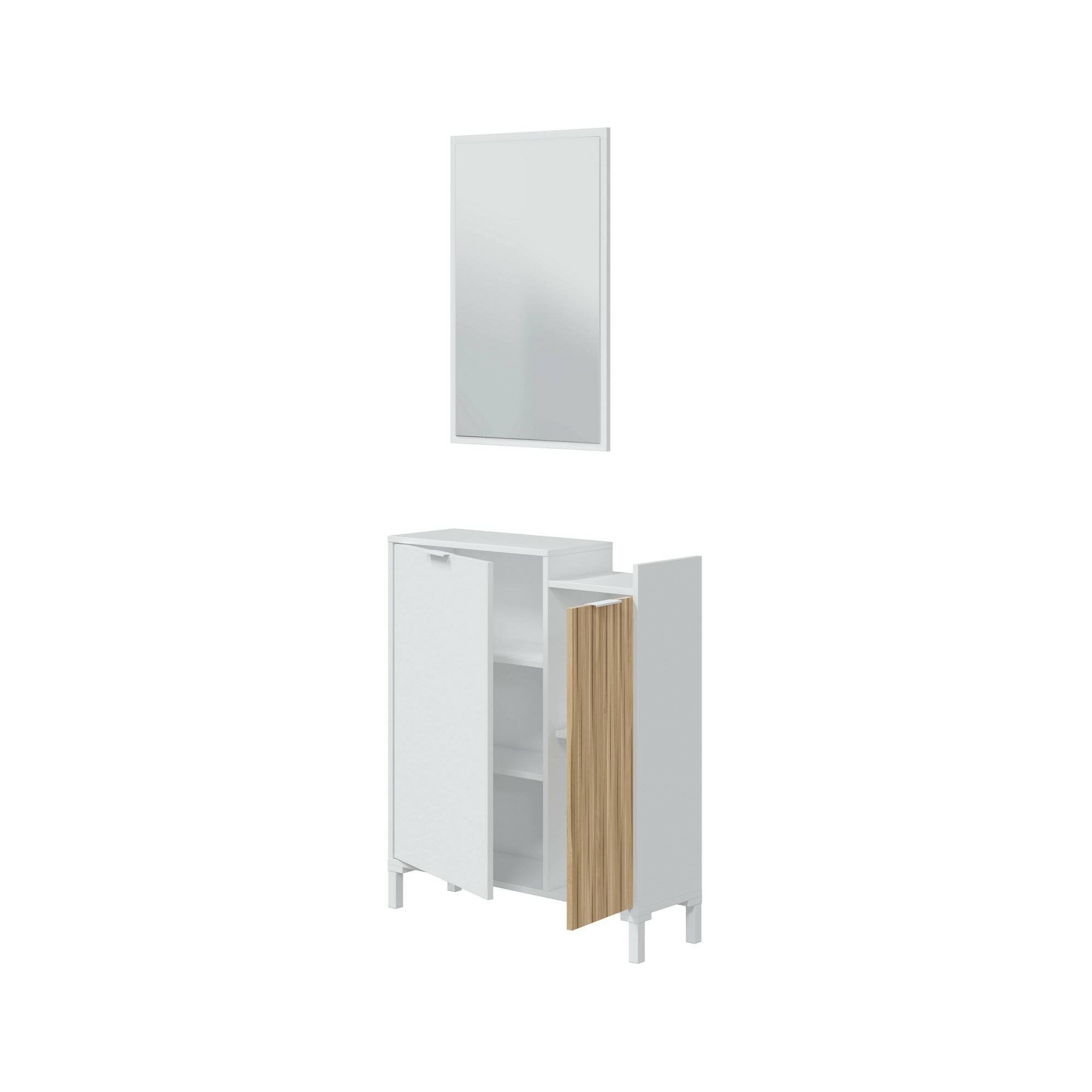 Dmora Mobile da Ingresso Williamsport 24x77x91h cm Bianco Specchio Incluso 3 Ripiani, Modulabile