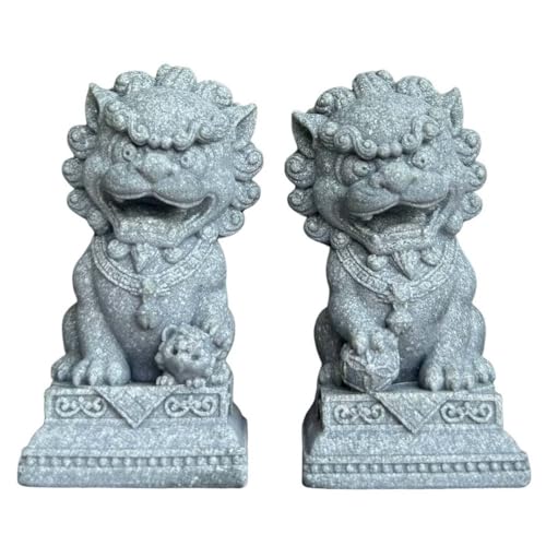 Image of livelyfish Asian Fu Foo Dogs Statues Mini Pair of Two Guardian Lion Sandstone Figurine Pets Fish Tank Aquarium Landscape Ornaments Accessories Feng Shui Decorations (G)