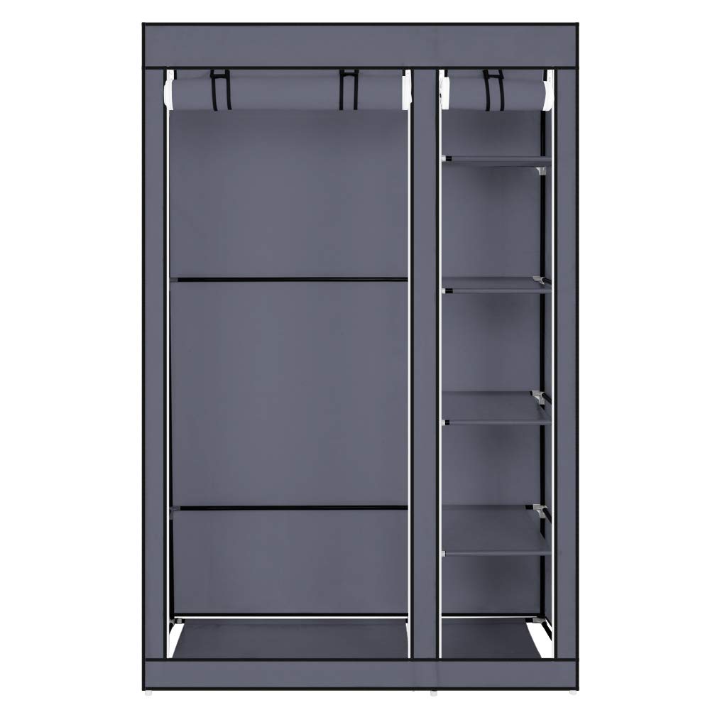 WESTHL Fabric Wardrobe,67" Foldable Closet Storage Organizer with Shelves and Hanging Rod,Clothes Storage Organiser for Bedroom,Living Room,Dressing Room,Non-Woven Fabric,Metal Frame (Gray)