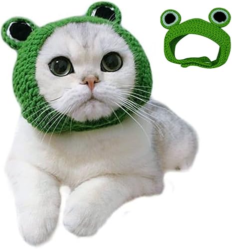 Disfraz de gato pequeño con orejas silenciosas, para perro, rana, diadema con botones, hecha a mano (rana)