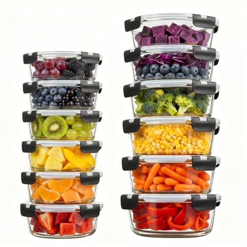 Image of Konokyo Round Glass Food Storage Containers with Lids, Meal Prep, 12 Pack