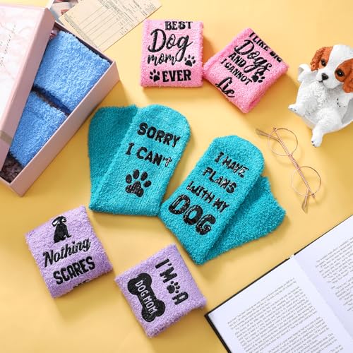 Geyoga 4 Pair Fuzzy Socks Christmas Funny Gifts Socks Stocking Stuffers for Book Dog Bake Lover4