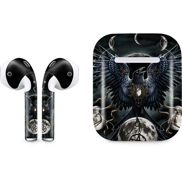 Skinit Decal Audio Skin Compatible with Apple AirPods with Lightning Charging Case - Sarah Richter Crow and Moon Phases by Sarah Richter Design