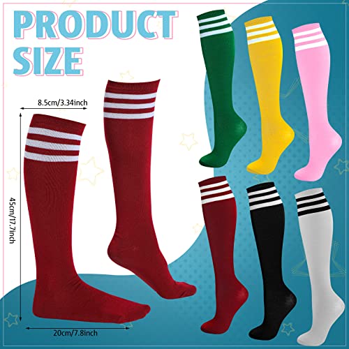 Unittype 6 Pair Colorful Striped Knee High Socks for Women Girls, Soccer Sports, Roller Skating, Gifts for Birthday Halloween Christmas, Sport Team2