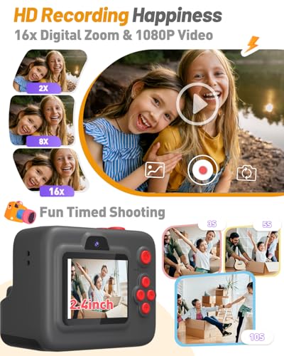 Image of Yehtta Kids Camera Instant Print, Dual-Lens Selfie Camera for Kids, Black | Christmas Birthday Gifts Toys for 3-12 Year Old Boys Girls, 2.4in Screen 1080P Kid Digital Camera,Portable Toys for 3-12