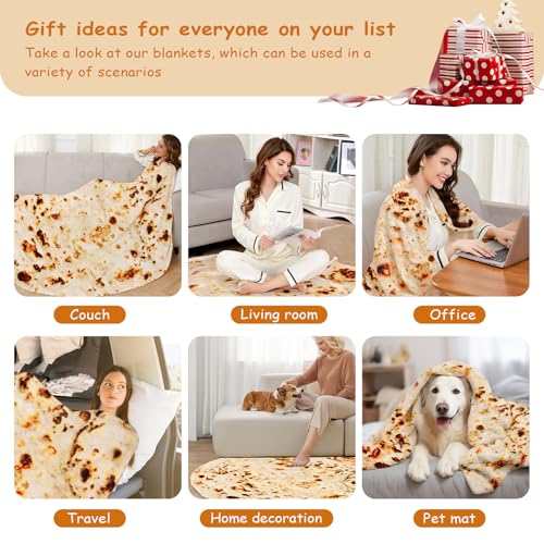 Image of Tortilla Blanket 80 inches, Burrito Adult Size, Birthday Gifts for Her Him, Taco Food Blanket for Funny Gifts, Giant Soft Round Novelty Blanket, Funny for Girlfriend Boyfriend