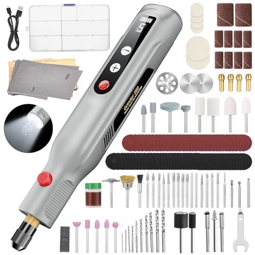 Mini Cordless Rotary Tool Kit, 5-Speed 4.2V USB Rechargeable Engraving & Sanding Tool with 105...