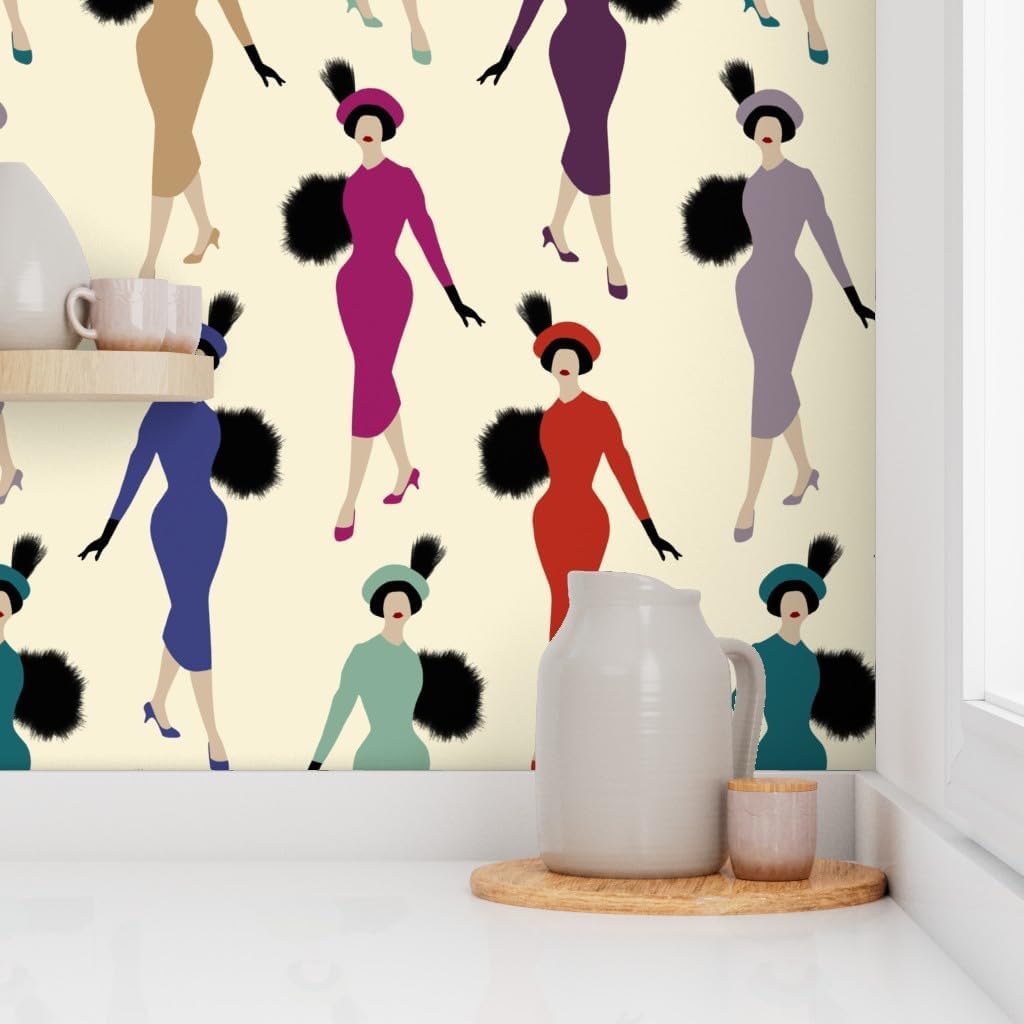 Peel & Stick Wallpaper 3ft x 2ft - Vintage Ladies Retro Fifties Fashion Custom Removable Wallpaper by Spoonflower
