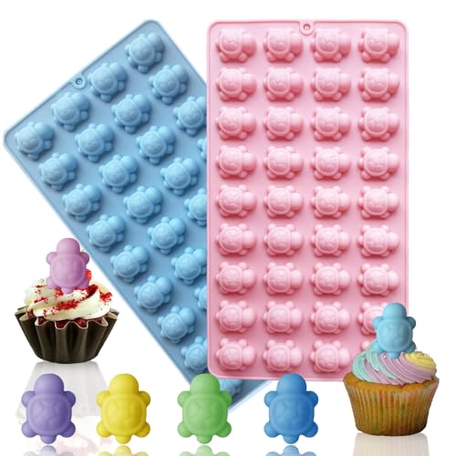 OURASHERO 2 Pack Chocolate Molds 36 Cavity Turtle Silicone Molds for Cake Gummy Jello Ice Cube Crayon, Baking Tools for Cookie Chocolate Cake Cupcake Décor Party Props, Lovely & Fun for Kids