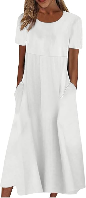 DPKLAD Women Summer Casual Dress Short Sleeve Crewneck Print Swing Beach Dresses Boho Tshirt Dress