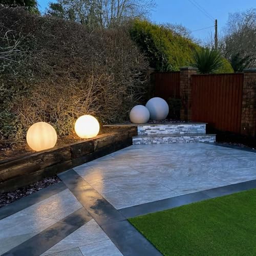 LightLogic Sphère lumineuse Ø39 cm – Éclairage de jardin avec douille E27 – IP65 – Lampe décorative pour extérieur – Effet pierre naturelle – Borne...