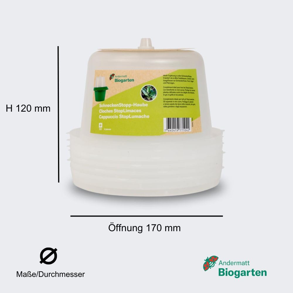 Andermatt Biogarten SchneckenStopp Haube – natürlicher Schneckenschutz, Schutzhaube vor Schnecken, Hagel, Frost & Platzregen, Mini-Treibhaus für besseres Pflanzenwachstum, transparent, 12er Pack