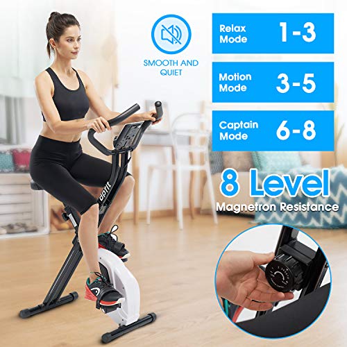 Dpfit Folding Stationary Exercise Bike With 8-Levels Magnetic Resistance, Indoor Upright Foldable Cycling Bike, Tablet Holder And Lcd Monitor, Fitness Bike For Senior, Black #TOP2