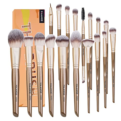 MAANGE Makeup Brushes 18 Pcs Makeup Brush Set Premium Synthetic Foundation Face Powder Blush Congealers Make Up Brushes Sets (Champagne)