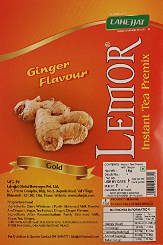 Image of Lemor Gold Ginger Flavour Instant Tea Premix 1 kg x 2 |Adrak Chai | Premix Tea for Vending Machine|Ready to drink tea
