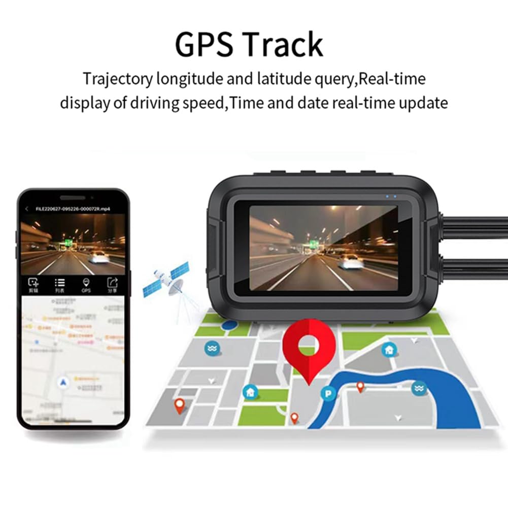 V9 Dashcam per Moto WiFi 1080P Fotocamera Anteriore Posteriore Videoregistratore per Moto Impermeabile con Monitor di Parcheggio Resistente B