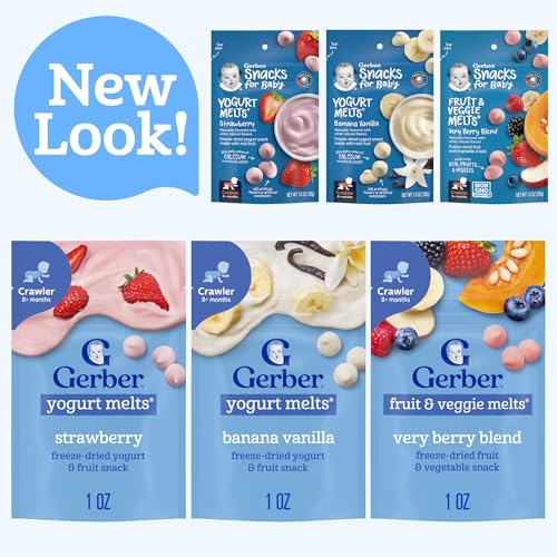 gerber stage 3 baby food snacks strawberry banana vanilla yogurt melts very berry fruit and veggie melts baby led feeding 8-pack