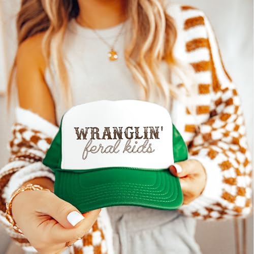 Image of Olive Loves Apple Wranglin' Feral Kids Trucker Hat for Mom and Dad Funny Western Style Cap for Women and Men