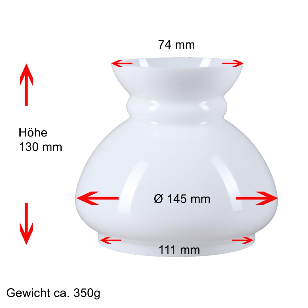 Lampada in vetro a petrolio con inserto ad anello, bianco vetro opale lucido, diametro 145 mm