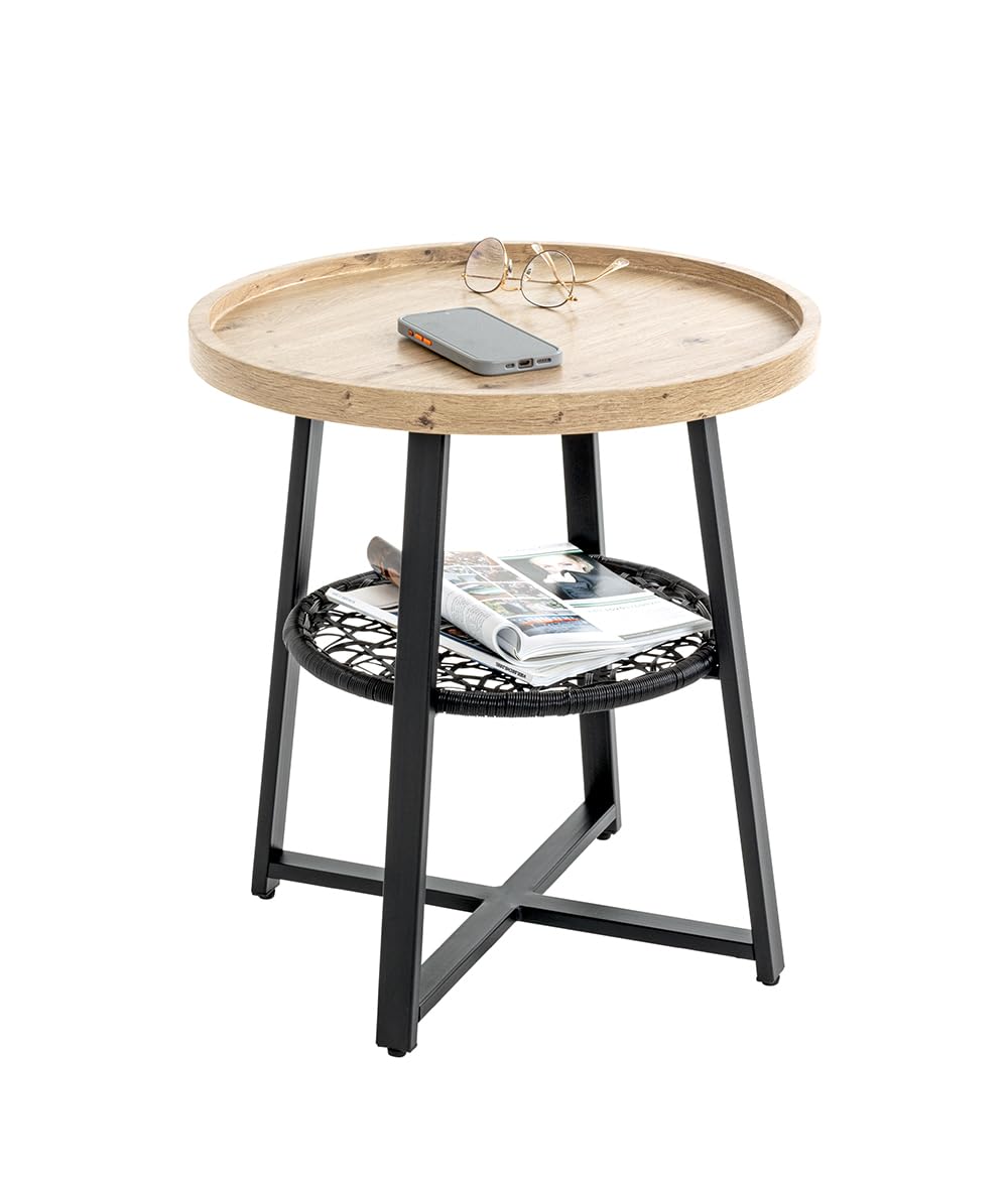HAKU Table d'appoint chêne Clair, Noir, MDF, Métal, PVC - Dim.: H 55 x Ø 50 cm, Style: Moderne
