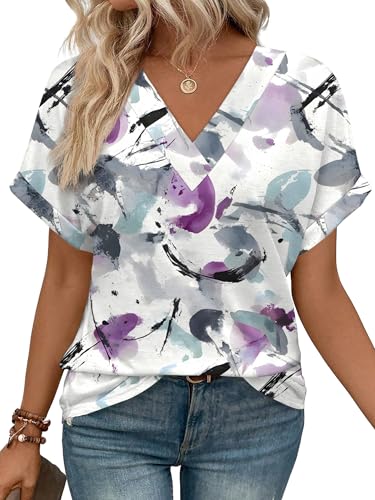 Image of WIHOLL Womens Summer Tops Short Dolman Sleeve Shirts 2026 Fashion V Neck Outfits Clothes