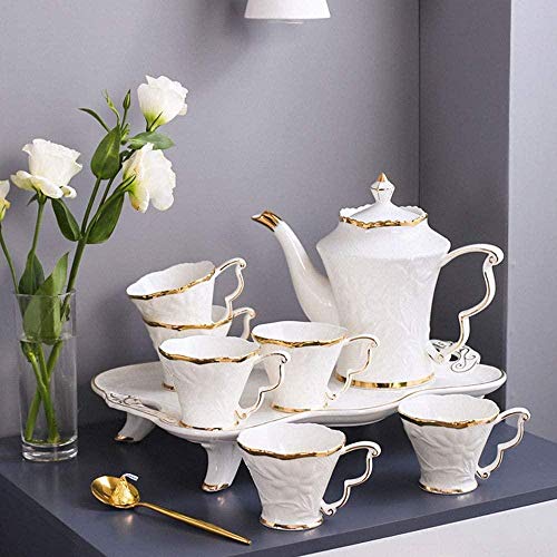 Juego de Tetera Moderna para el hogar Phnom Penh Servicio de té Juego de té de cerámica Platillo de Taza con Bandeja Tetera de té de la Tarde en inglés Juego de Tetera de fácil Limpieza Blanca Up - Imagen 5