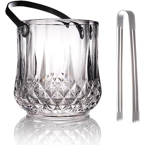 BothEarn Small Round Glass Ice Bucket Kits, Heavy Thick Wine Cooler with Steel Tong and Clamp, 5.3" H*5" W, 34 oz (1000 ml) Cover