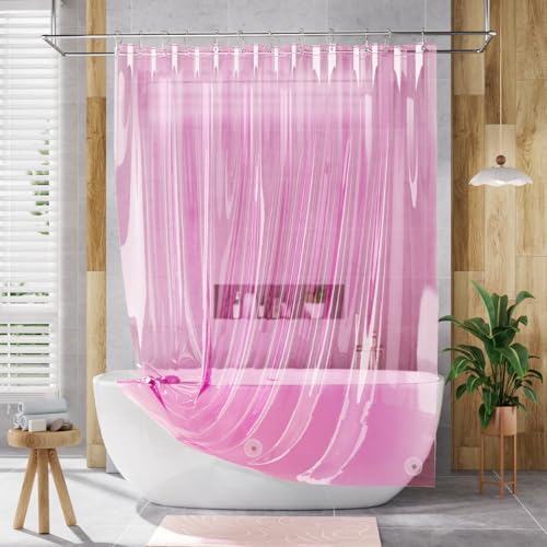 Image of AmazerBath 72x78 Long Shower Curtain Liner, Clear Pink Plastic Shower Liner, Waterproof PEVA Shower Liners, Cute Lightweight Shower Curtains for Bathroom with 3 Magnets & 12 Rustproof Grommets