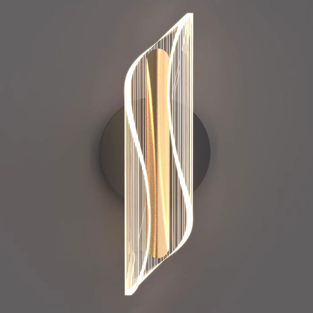 KXEcoLife Gold Wall Sconce, Modern Dimmable Acrylic LED Light for Living Room, Hallway, Bathroom, Bedroom, and Stairs - Energy-Efficient Sleek Design