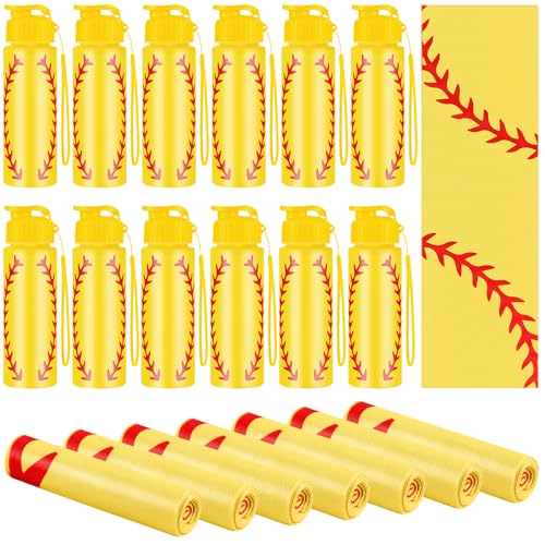 24Pcs Sport Party Favors 12 Pcs Reusable Softball Water Bottle Bulk 20 oz 12 Pcs Soft Cooling Towels Sports Accessories for Party Favor Players Lovers Team Gifts (Softball)