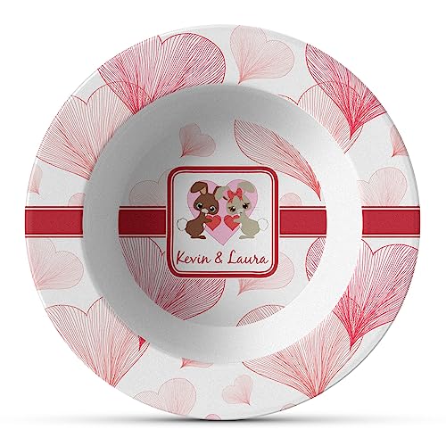 Personalized Hearts & Bunnies Plastic Bowl - Microwave Safe - Composite Polymer