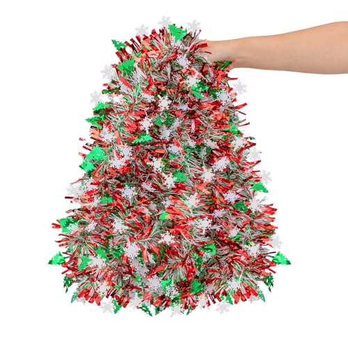 33 FT Christmas Tinsel Garland, Red Green White Metallic Twist Foil Tinsel Garland with Snowflake and Xmas Tree Hanging Decoration for Christmas Tree Wedding Birthday Home Party Decoration