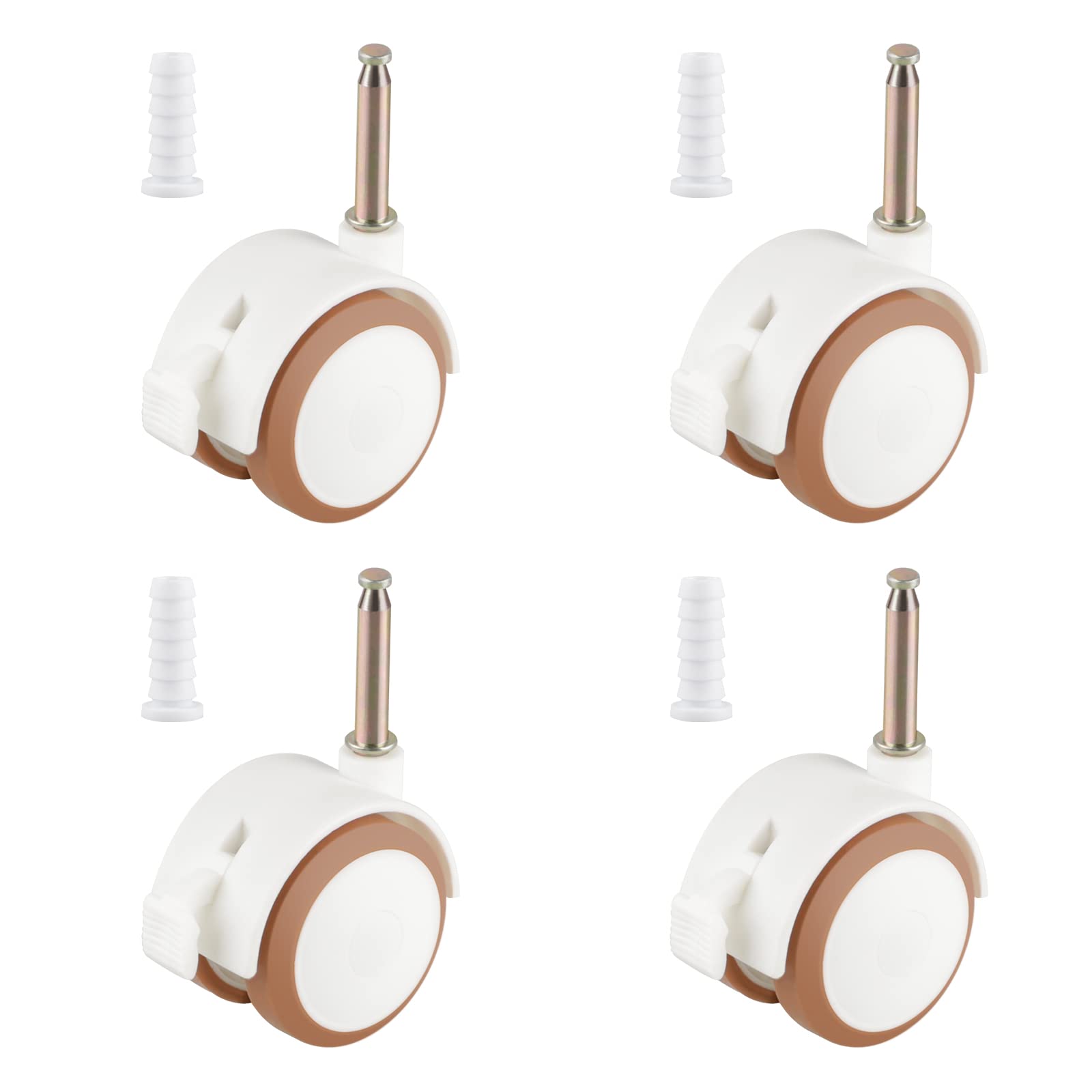 DBREAKS Roulettes pour meubles d'enfants, 4 roulettes doubles avec goupille de manchon de 7 mm, avec frein, adaptées au lit de bébé (blanc)