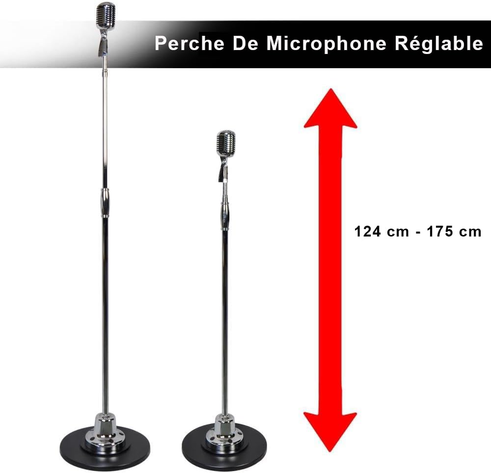 Pyle Micro- Microphone Rétro et Support Swing - Microphone Dynamique Unidirectionnel Professionnel Vintage Classique avec Pied Micro Réglable - Câble XLR pour Utilisation sur Scène/Studio- Argent