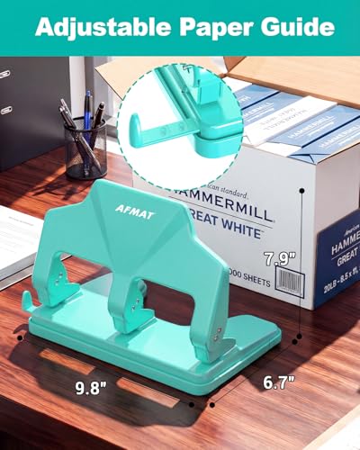 Image of AFMAT 3 Hole Punch Heavy Duty, 40-Sheet Three Hole Punch, 50% Reduced Effort, 3 Hole Puncher for Binder w /Large Chip Tray, 9 /32 inch Holes Diameter, Metal Paper Puncher for Home /Office /School, HP14(Green)