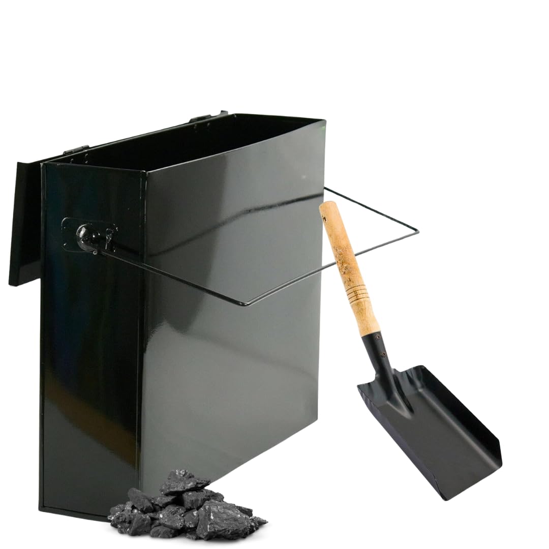 Elex Black Elex®Fireside Ash Carrier Metal Hot Tidy Box Container Fireplace Pan Bucket Bin + Free Coal Shovel